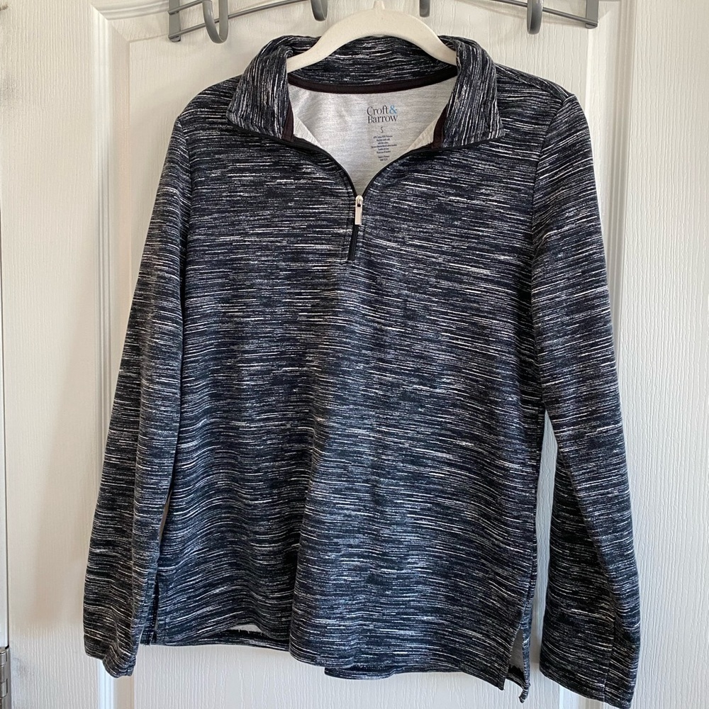 Croft & Barrow womens small Heather black & white half zip pullover